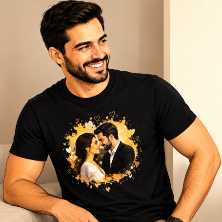 Cadeau personnalisé homme Homme portant un T-shirt personnalisé avec photo