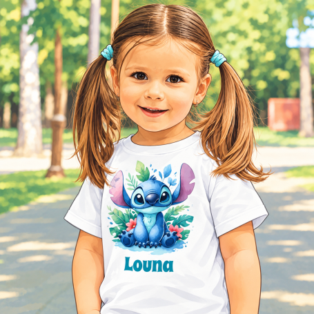 Cadeau personnalisé enfant Petite fille portant un T-shirt personnalisé avec prénom